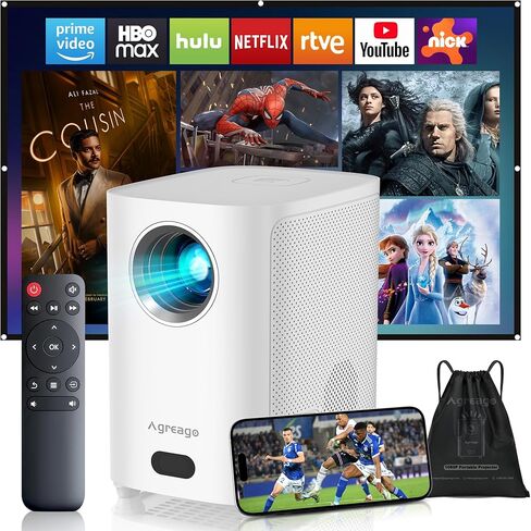 [تركيز كهربائي] جهاز عرض مزود بواي فاي وبلوتوث، أصلي 1080 بكسل 15000 لومن 4K مدعوم، جهاز عرض أفلام Agreago خارجي للمسرح المنزلي حتى 300 بوصة، لـ iOS/Android/TV Stick/HDMI/USB (أبيض) in Kuwait