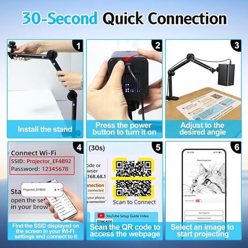 جهاز عرض فني للتتبع والرسم - واي فاي 5G والتحكم في الويب بدون تطبيق - جهاز عرض رسم رقمي مع حامل ثابت للفنانين، ديكور ملفات تعريف الارتباط - متوافق مع iOS/Android، يدعم الإنترنت/غير متصل in Saudi Arabia