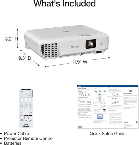 جهاز عرض Epson EX3290 3-Chip 3LCD WXGA، سطوع ألوان عالي 4000 لومن، سطوع أبيض 4000 لومن، 2x HDMI، مكبر صوت مدمج (متجدد) in Kuwait