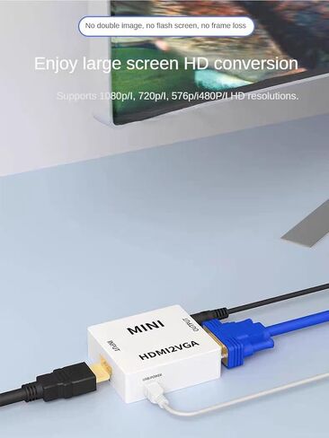 HDMI to VGA Converter Adapter, Low Power Smart Chip Technology, Suitable for HDMI Interface Computers/TV Boxes/Game Consoles, VGA Interface TVS/displays/projectors in Saudi Arabia