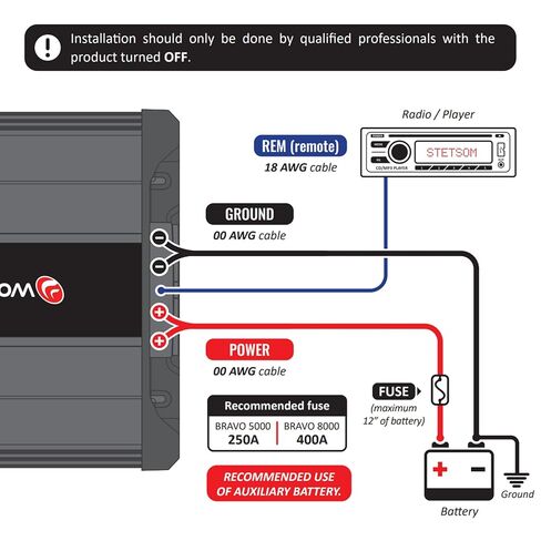 Stetsom Bravo Full 8000 2 Ohms Mono Car Amplifier, 8000.1 8K Watts RMS, 2Ω Stable Car Audio, HD Sound Quality, Crossover & Bass Boost, Car Stereo Speaker Subwoofer MD, Smart Coolers in Saudi Arabia