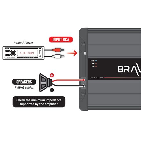 Stetsom Bravo Full 8000 2 Ohms Mono Car Amplifier, 8000.1 8K Watts RMS, 2Ω Stable Car Audio, HD Sound Quality, Crossover & Bass Boost, Car Stereo Speaker Subwoofer MD, Smart Coolers in Saudi Arabia