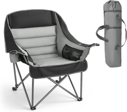 VEVOR Oversized Camping Chairs, 450 lbs Heavy Duty Support, Portable Padded Folding Camp Chairs with Dual Cup Holders & Wine Glass Holders, Carry Bag for Outdoor, Fishing, Black & Gray, 1 Pack in Saudi Arabia