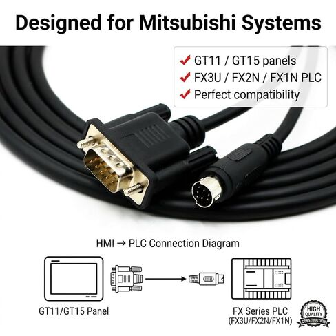 كابل ذكر MD8 8-pin ذكر إلى DB9 9-pin Male للوحة اللمس Mitsubishi GT11/GT15 مع كابل FX3U/FX2N/FX1N GT01-C30R4-8P RS422 كابل بيانات التحكم في البرمجة - 1.8 متر in Kuwait