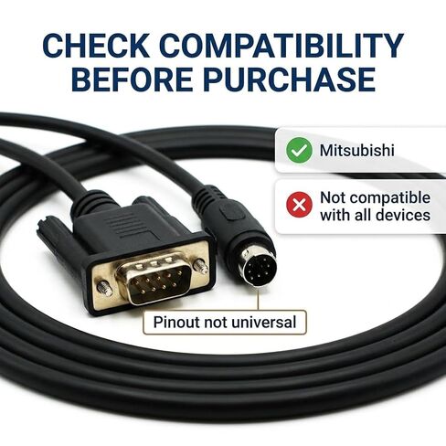 كابل ذكر MD8 8-pin ذكر إلى DB9 9-pin Male للوحة اللمس Mitsubishi GT11/GT15 مع كابل FX3U/FX2N/FX1N GT01-C30R4-8P RS422 كابل بيانات التحكم في البرمجة - 1.8 متر in Kuwait