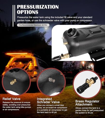 Portable 8-Gallon Pressurized Water Tank for Camping Showers, Roof-Rack Shower, Overlanding, Water Storage & Outdoor Activities Water Supply - Roof Rack Mount for Trucks & Off Road Vehicles in Saudi Arabia
