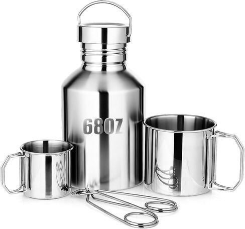 Didaey 68oz Canteen Large Stainless Steel Water Bottle with 2 Nested Camping Cups Leak Proof Reusable Thickened Metal Canteen Wide Mouth Water Boiler Survival Gear for Camping Hiking and Backpacking in Saudi Arabia