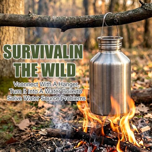 Didaey 68oz Canteen Large Stainless Steel Water Bottle with 2 Nested Camping Cups Leak Proof Reusable Thickened Metal Canteen Wide Mouth Water Boiler Survival Gear for Camping Hiking and Backpacking in Saudi Arabia