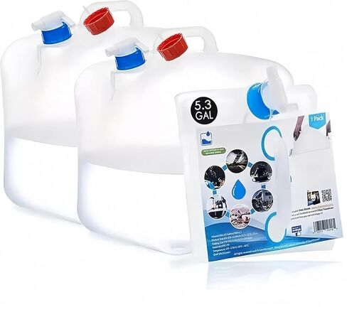 Camping Water Container 5.3 Gallon Collapsible Water Jug with Spout - Reusable Plastic Flasks, Foldable Empty Gallon Jug for Water Storage, Water Bag for Outdoor Hiking Emergency Prep (2 Pack) in Saudi Arabia