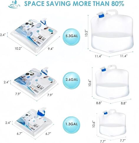 Camping Water Container 5.3 Gallon Collapsible Water Jug with Spout - Reusable Plastic Flasks, Foldable Empty Gallon Jug for Water Storage, Water Bag for Outdoor Hiking Emergency Prep (2 Pack) in Saudi Arabia