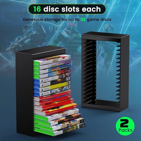 رف تخزين أقراص الألعاب رقم واحد، حامل ألعاب عالمي لأجهزة PS5/PS4/PS3/SW1/SW2/Xbox One/Xbox Series S/X CD مع رفين و32 فتحة تخزين و8 أظافر حامل أقراص PS5 للتركيب على الحائط/المكتب/الأرضية in Saudi Arabia