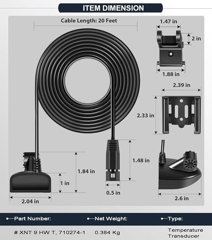 XNT-9-HW-T Transom Temperature Transducer for Humminbird Helix 5/7/8/9/10/12 with Dual Spectrum Chirp Sonar 710274-1, 20 Feet Cable Length MEGA Imaging Shallow to Deep Water in Saudi Arabia