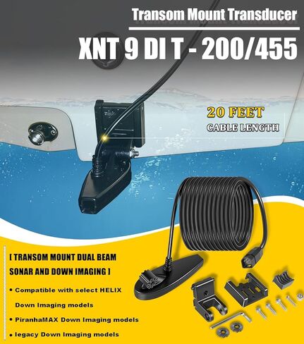 710226-1 XNT 9 DI T لمحول طاقة Humminbird Helix Transom مع سونار مزدوج الشعاع وتصوير لأسفل - 200/455 كيلو هرتز، مع محول طاقة مثبت على درجة الحرارة، أسود in Saudi Arabia