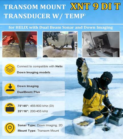 710226-1 XNT 9 DI T لمحول طاقة Humminbird Helix Transom مع سونار مزدوج الشعاع وتصوير لأسفل - 200/455 كيلو هرتز، مع محول طاقة مثبت على درجة الحرارة، أسود in Saudi Arabia