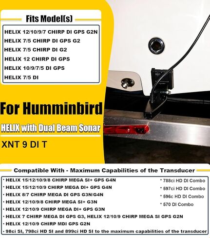 710226-1 XNT 9 DI T لمحول طاقة Humminbird Helix Transom مع سونار مزدوج الشعاع وتصوير لأسفل - 200/455 كيلو هرتز، مع محول طاقة مثبت على درجة الحرارة، أسود in Saudi Arabia