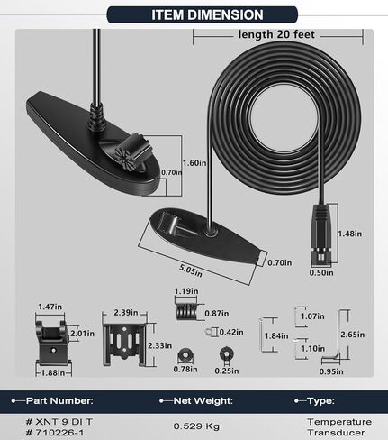 710226-1 XNT 9 DI T لمحول طاقة Humminbird Helix Transom مع سونار مزدوج الشعاع وتصوير لأسفل - 200/455 كيلو هرتز، مع محول طاقة مثبت على درجة الحرارة، أسود in Saudi Arabia