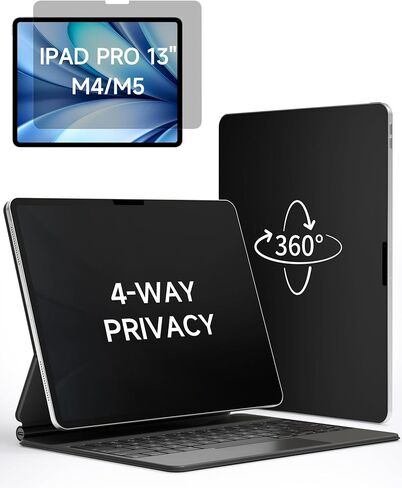 واقي شاشة غير لامع للخصوصية 360 درجة لجهاز iPad Pro 13 بوصة M4/M5 (2024/2025 الجيل السابع/الثامن)، 4 طرق مضادة للتجسس وهج الضوء الأزرق 13 بوصة فلتر واقي شاشة سهل التركيب للكمبيوتر اللوحي [متوافق مع قلم Apple ومعرف الوجه، صديق للحافظة] in Saudi Arabia