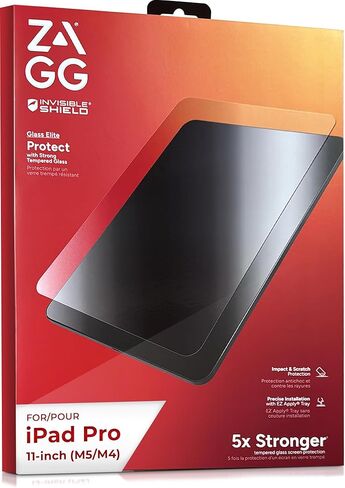 واقي شاشة ZAGG Glass Elite لجهاز iPad Pro 11 بوصة M5/M4 (2025/2024) - زجاج مقسى أقوى 5 مرات، مضاد للخدش، مقاوم للتلطخ، صديق للحافظة، سهل الاستخدام، وضوح عالي الدقة in Saudi Arabia