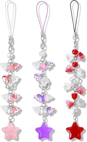 Ymapinc 3Pcs Phone Charm Kit, Y2K Bag Charm Strap, Flower Star Cellphone Charms, Lilies of the Valley Star Keychain Lanyard, Cute Purse/Phone Case Charms, Pink Camera Pendants Decor Accessories in Saudi Arabia