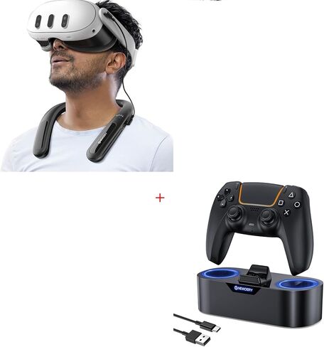 NEWDERY Single Controller Charging Dock for PlayStation 5 Controller, 10000mAh Hanging Neck Battery Pack for Meta Quest 3S/3/2, Black in Saudi Arabia