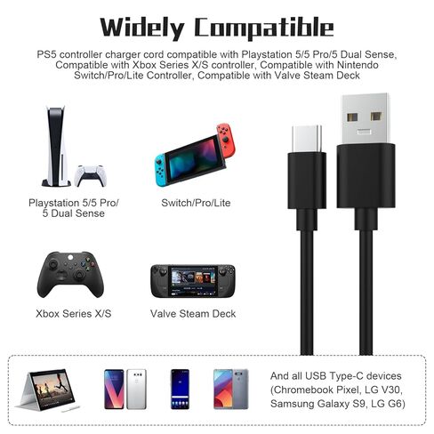 Zosvoses USB C Charging Cable Compatible with Xbox Series X/S, PS5, PS5 DualSense, Switch, Switch Pro, Switch Lite Controller, Steam Deck, 6.6ft in Saudi Arabia