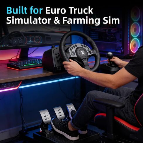 NBCP PC Racing Wheel - 1080 Degree 28CM 11" Steering Wheel with 3-Pedals and H-Shifter - Magnetic Induction & Metal Bearings, Sim Driving Wheel for Euro Truck Simulator 2, Farming Sim, Windows PC in Saudi Arabia