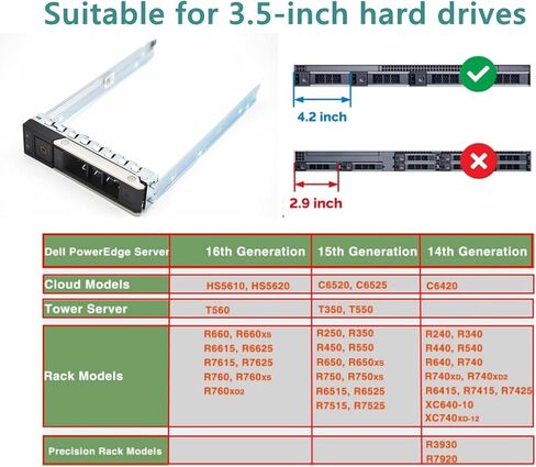 6-Pcs 3.5" inch X7K8W 0X7K8W SAS SATA Hard Drive HDD Tray Caddy Compatible with Dell 14th Gen 14 G14 R640 R740 R740xd R840 R940 R440 R540 PowerEdge Server in Saudi Arabia