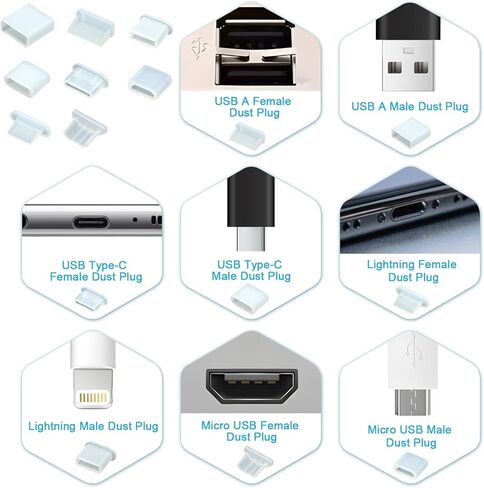 70 قطعة من سدادات غطاء USB المضادة للغبار، واقي منفذ غطاء سيليكون للذكور والإناث، غطاء حماية مضاد للغبار لمنافذ USB A Micro USB من النوع C (8 أنواع مع فرشتين) in Saudi Arabia