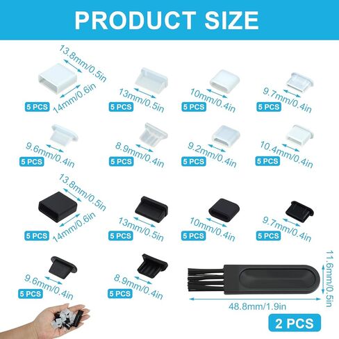 70 Pcs USB Anti Dust Cover Plugs, Silicone Male and Female Cap Port Protector, Anti Dust Cover Protector Plugs Cap for USB A Micro USB Type C Lightning Ports (8 Types with 2 Brushes) in Saudi Arabia
