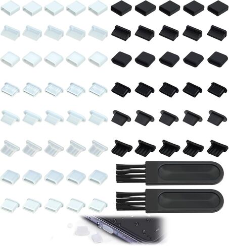 70 Pcs USB Anti Dust Cover Plugs, Silicone Male and Female Cap Port Protector, Anti Dust Cover Protector Plugs Cap for USB A Micro USB Type C Lightning Ports (8 Types with 2 Brushes) in Saudi Arabia