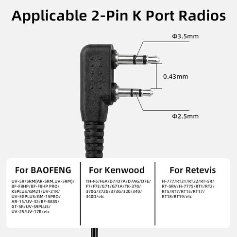 BAOFENG Walkie Talkies Earpiece with Mic Radio Earpiece for Radio earpiece UV-5R & BF-888S, 2-Pin Headset with Mic, Compatible with BF-F8HP, AR-152, UV-17R, UV-21R, DM-32 Two Way Radio(2 Pack) in Saudi Arabia