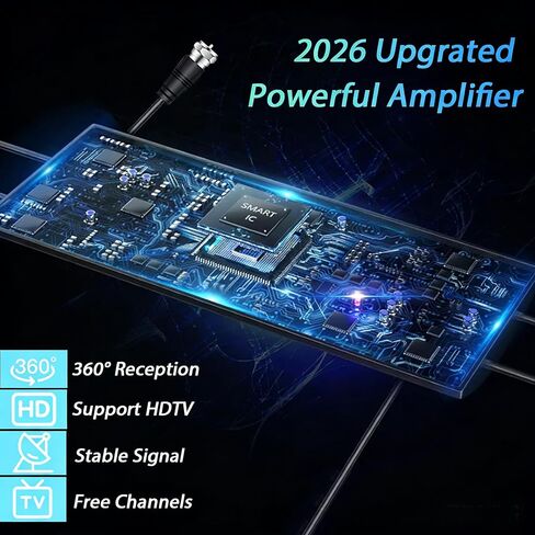 Digital TV Antenna for Smart TV Indoor,2026 Digital Antenna with Strong Magnetic Base, 360°&Long Range Reception HD Antenna, Easy Setup for TVs Without Cable in Saudi Arabia