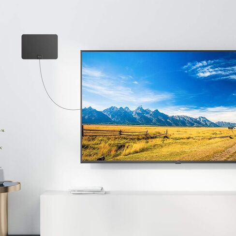 هوائي تلفزيون عالي الدقة داخلي مضخم من ANTAN يصل إلى نطاق 45 65 ميلًا يدعم 8K 4K 1080p VHF UHF قنوات تلفزيونية محلية مجانية لجميع أجهزة التلفاز الداخلية مع كابل محوري أطول بطول 16.5 قدم in Kuwait