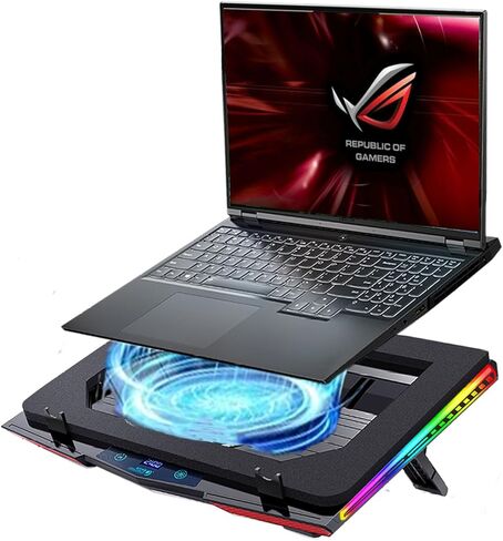 وسادة تبريد للكمبيوتر المحمول Asus Rog Gaming، إنها وحش تبديد الحرارة مع مروحة توربو قوية يمكنها التبريد السريع، وضع إضاءة RGB in Kuwait
