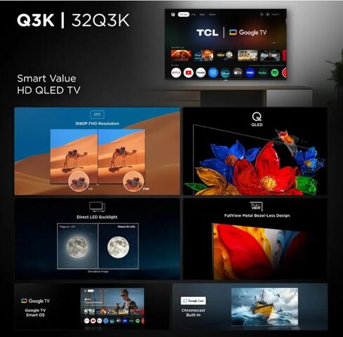 تلفزيون TCL 32 بوصة فئة Q3K (1080 بكسل) FHD QLED Smart Google TV (2024) (متجدد) in Saudi Arabia