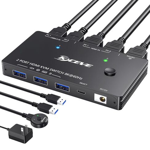 KCEVE KVM Switch 2 Monitors for 1 Laptop 1 Desktop, USB 3.0 KVM Switch 2 Monitor 2 Computer USB C Displayport HDMI, MST,4K@60Hz,PD 100W, Power Adapter, Wired Remote(4K USB C DP HDMI 2 in 2 Out KVM) in Saudi Arabia