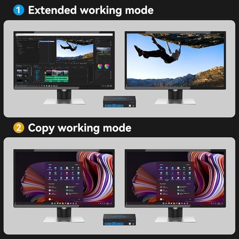 8K @ 60 هرتز Displayport KVM Switch 2 شاشات 2 جهاز كمبيوتر منفذ عرض 4K @ 120 هرتز USB3.0 مفاتيح KVM للشاشة المزدوجة لشاشتين مشاركة جهاز كمبيوتر ومجموعة واحدة من طابعة لوحة المفاتيح والماوس وقرص U مع كابلين USB in Kuwait