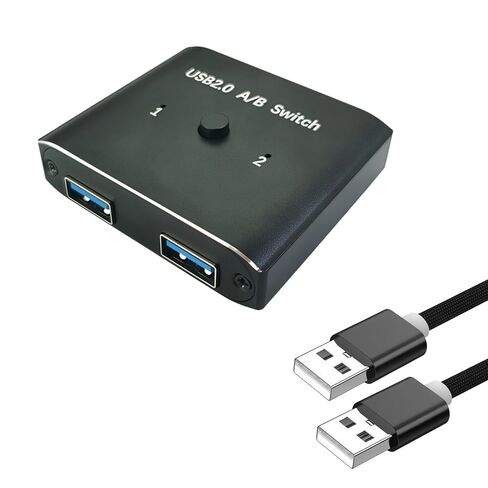 محول USB2.0 مع 2 كابل Usb2.0 (1 متر)، ثنائي الاتجاه 1 في 2 مخرج/2 في 1 مخرج، مجموعة محول USB من الألومنيوم لجهازي مشاركة أجهزة الكمبيوتر (الطابعة، لوحة المفاتيح، الماسح الضوئي، الماوس)، متوافق مع Mac/Win/Linux in Saudi Arabia