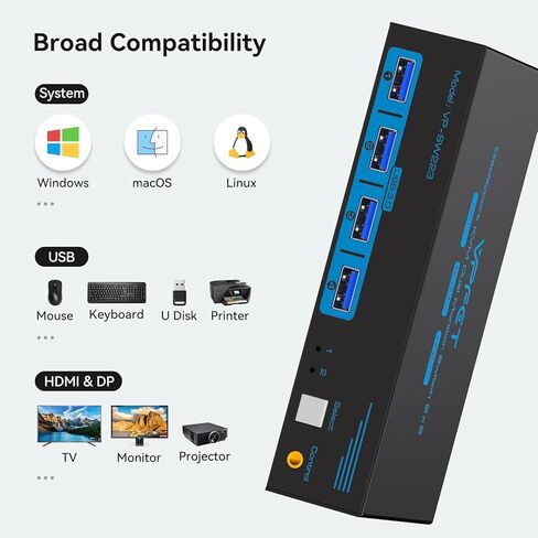 8K @ 60 هرتز Displayport KVM Switch 2 شاشات 2 جهاز كمبيوتر منفذ عرض 4K @ 120 هرتز USB3.0 مفاتيح KVM للشاشة المزدوجة لشاشتين مشاركة جهاز كمبيوتر ومجموعة واحدة من طابعة لوحة المفاتيح والماوس وقرص U مع كابلين USB in Kuwait