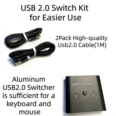 محول USB2.0 مع 2 كابل Usb2.0 (1 متر)، ثنائي الاتجاه 1 في 2 مخرج/2 في 1 مخرج، مجموعة محول USB من الألومنيوم لجهازي مشاركة أجهزة الكمبيوتر (الطابعة، لوحة المفاتيح، الماسح الضوئي، الماوس)، متوافق مع Mac/Win/Linux in Saudi Arabia