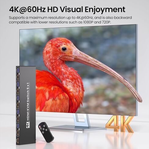 4K@60Hz HDMI KVM Switch 1 Monitor 5 Computers, USB 3.0 5 Port KVM Switch for Controlling 5 Computers with 1 Set of Keyboard, Mouse and 1 Monitor in Saudi Arabia