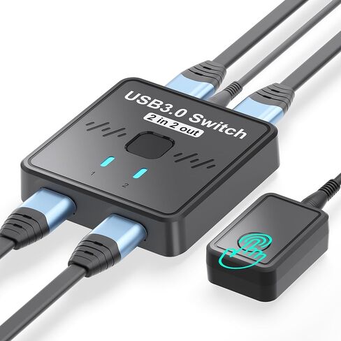 محول USB 3.0 2 في 2 مخرج، محول USB 2 جهاز كمبيوتر لمشاركة لوحة المفاتيح والماوس وكاميرا ويب الماسح الضوئي للطابعة، مقسم الطابعة لجهازي كمبيوتر، 2 منفذ USB-A مفتاح تحديد مع كابلين USB ووحدة تحكم سطح المكتب in Kuwait