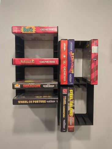 Video Game Wall Mount Organizer Display Compatible with Sega Genesis Boxes Games, Black, Holds 5 Cartridges, Set of 4 in Saudi Arabia