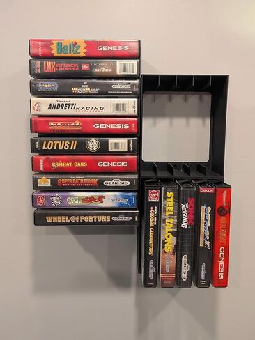Video Game Wall Mount Organizer Display Compatible with Sega Genesis Boxes Games, Black, Holds 5 Cartridges, Set of 4 in Saudi Arabia