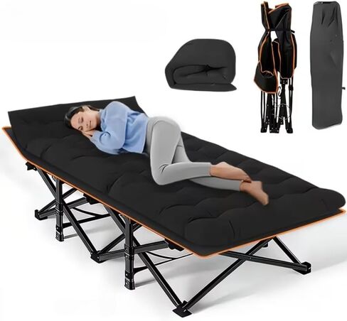 59in, Extra-Large Folding Outdoor Camping Bed with Mattress, Portable Folding Guest Bed, Heavy-Duty Sleeping bedwith Storage Bag, Suitable for Travel and Leisure (Gry Without Mattress) in Saudi Arabia