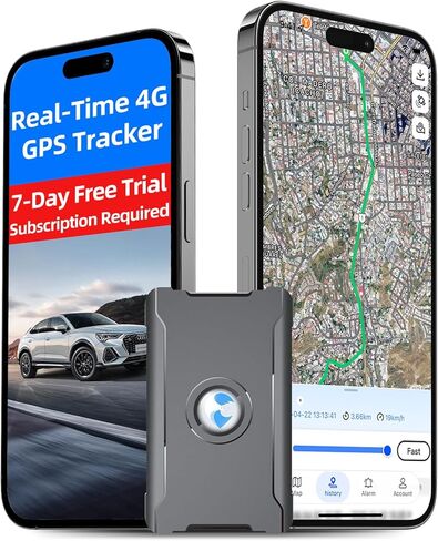 جهاز تعقب GPS للمركبات، جهاز تتبع السيارة 4G LTE في الوقت الحقيقي بقدرة 6000 مللي أمبير في الساعة مع رسوم اشتراك منخفضة وتجربة مجانية لمدة 7 أيام، جهاز تعقب GPS مخفي مغناطيسي قوي للسيارة/RV/الشاحنات/الدراجات النارية in Kuwait