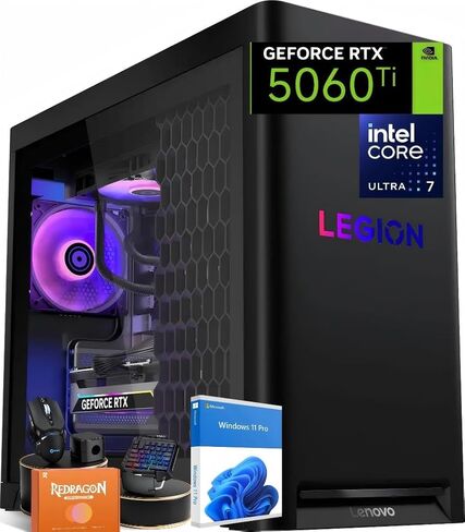 كمبيوتر مكتبي للألعاب Lenovo Legion Tower 5i AI، Intel Ultra 7 Series 2 (20-Core) 265F، ذاكرة الوصول العشوائي 64 جيجابايت DDR5 5600 ميجا هرتز، 4 تيرابايت SSD، NVIDIA GeForce RTX 5060 Ti، Legion Liquid Cooling، Windows 11 Pro، Eclipse Black in Saudi Arabia