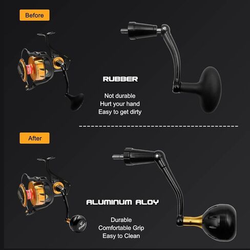 76mm Power Handle Compatible with Penn Spinfisher VII 5500-6500 LC V VI Slammer III IV Reel, Black 42mm Round Knob Japanese NMB Bearings, No Drill 10 Sec Install in Saudi Arabia