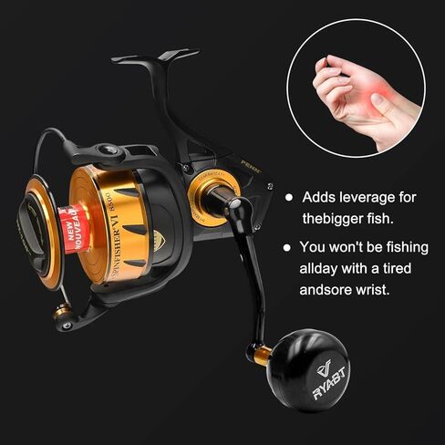 76mm Power Handle Compatible with Penn Spinfisher VII 5500-6500 LC V VI Slammer III IV Reel, Black 42mm Round Knob Japanese NMB Bearings, No Drill 10 Sec Install in Saudi Arabia