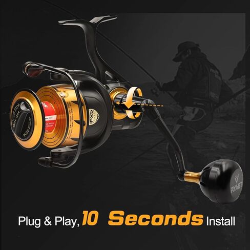 76mm Power Handle Compatible with Penn Spinfisher VII 5500-6500 LC V VI Slammer III IV Reel, Black 42mm Round Knob Japanese NMB Bearings, No Drill 10 Sec Install in Saudi Arabia